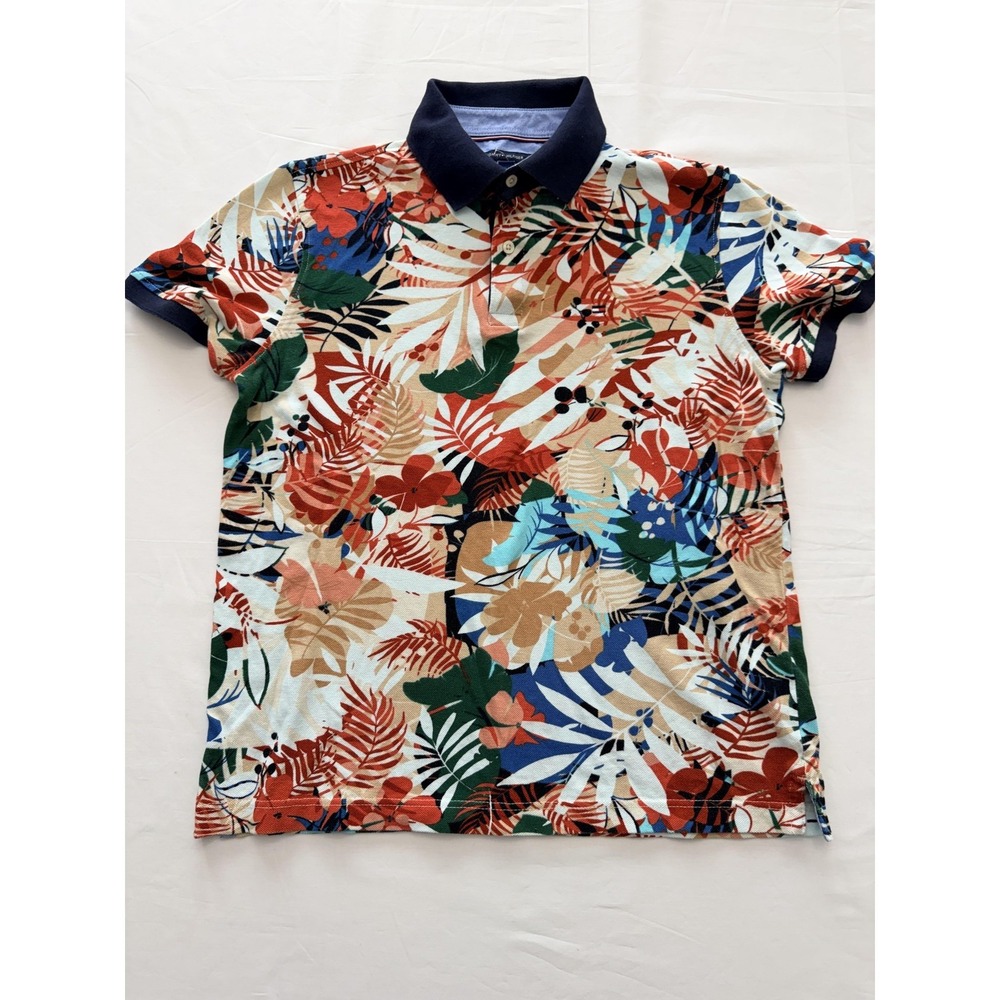 Tommy Hilfiger Polo Shirt Womens Medium Tropical Floral Custom Fit‎ Short Sleeve